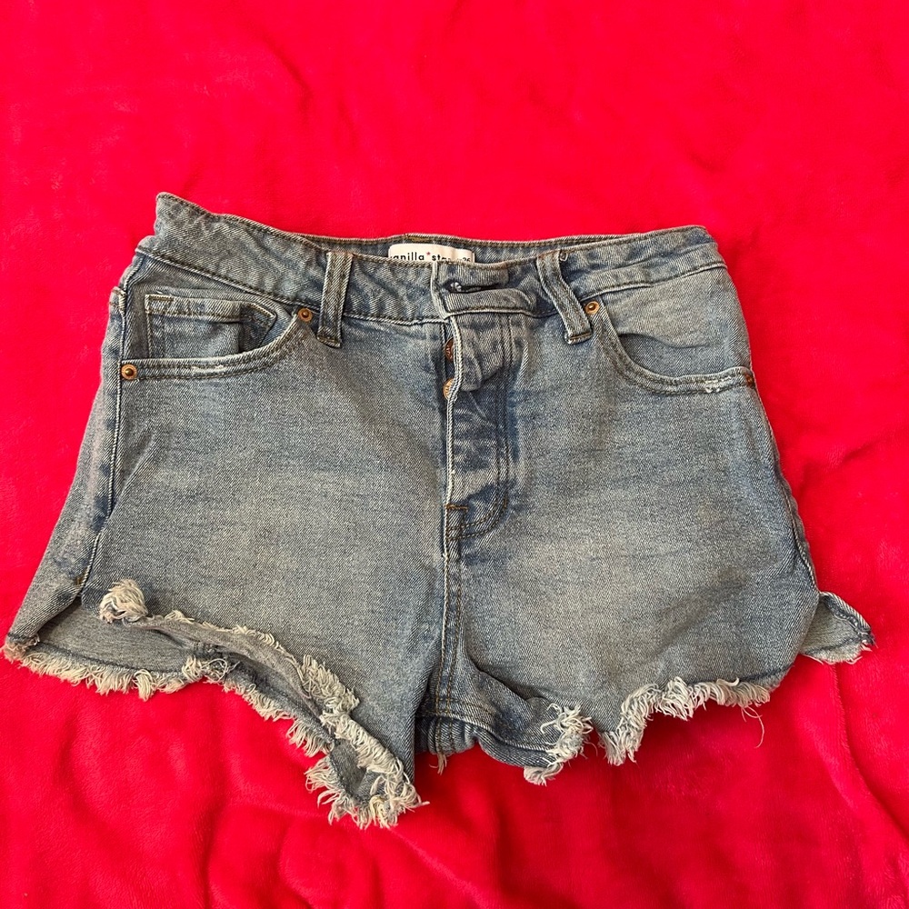 Vanilla Star Light Blue Frayed Jean Shorts